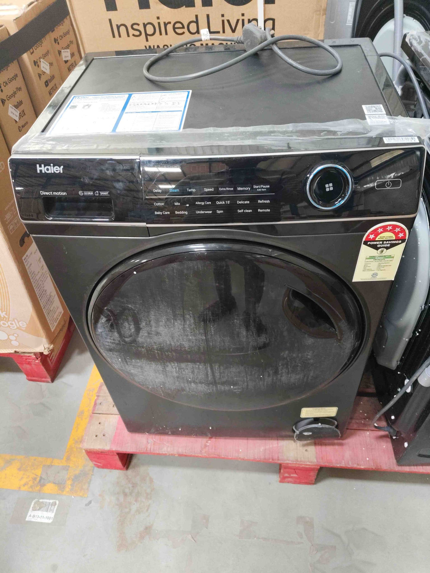 Haier 9 Kg Fully Automatic Front Load Washing Machine (Wi-Fi), Model: HW90-DM14959CBKU1, in Black color.